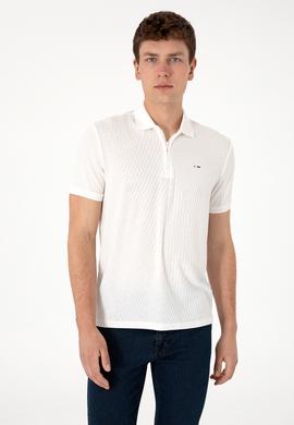 Erkek Regular Fit Fermuarlı Krem Dokulu Tişört - 50299583006