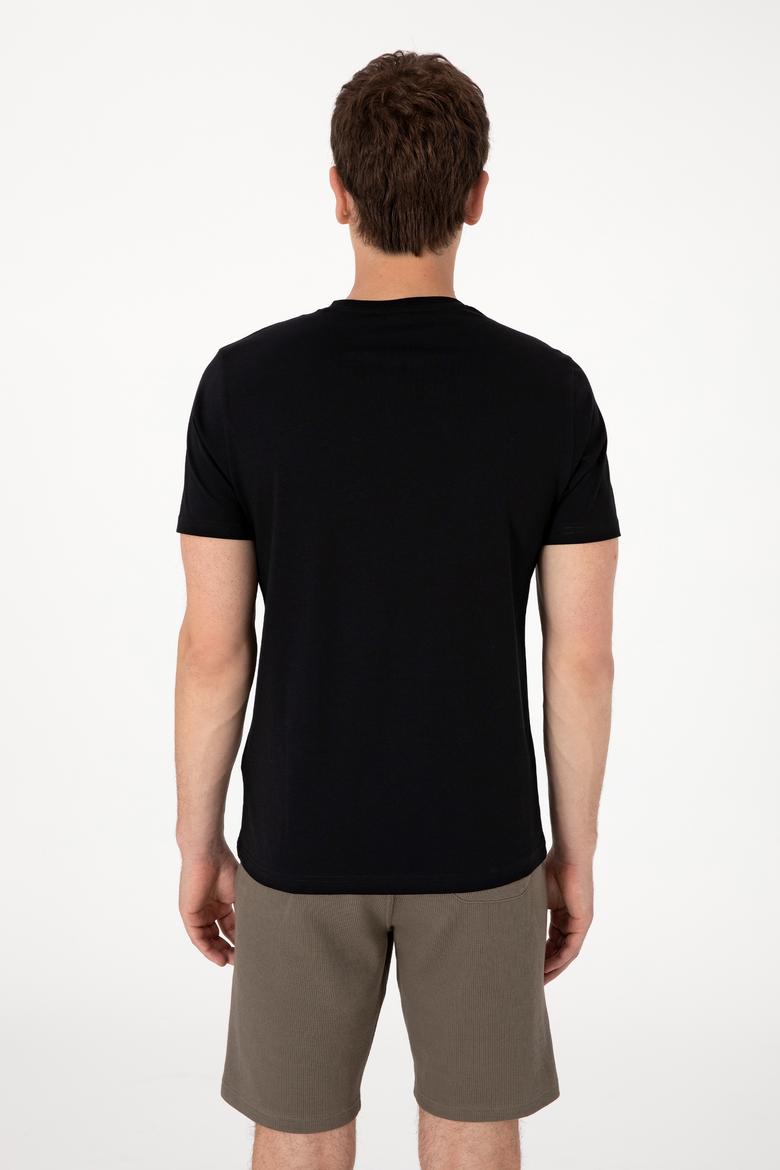 Erkek Regular Fit Bisiklet Yaka Siyah Tişört - 50300261047