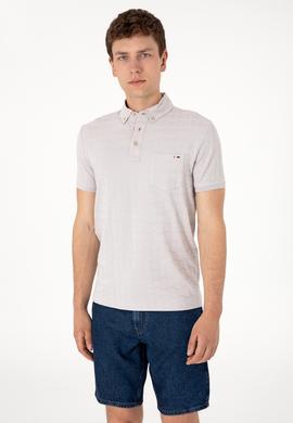 Erkek Slim Fit Polo Yaka Cepli Açık Gri Dokulu Tişört - 50300084029