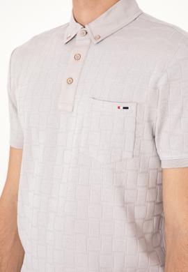 Erkek Slim Fit Polo Yaka Cepli Açık Gri Dokulu Tişört - 50300084029