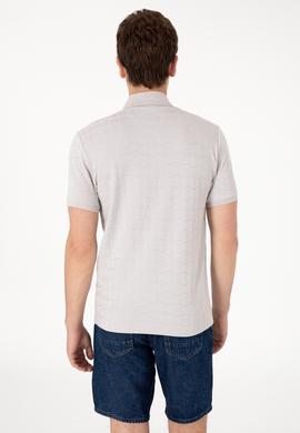 Erkek Slim Fit Polo Yaka Cepli Açık Gri Dokulu Tişört - 50300084029