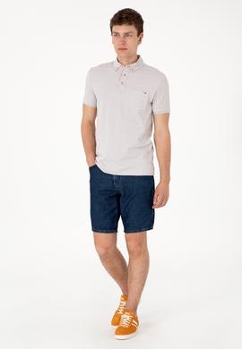 Erkek Slim Fit Polo Yaka Cepli Açık Gri Dokulu Tişört - 50300084029