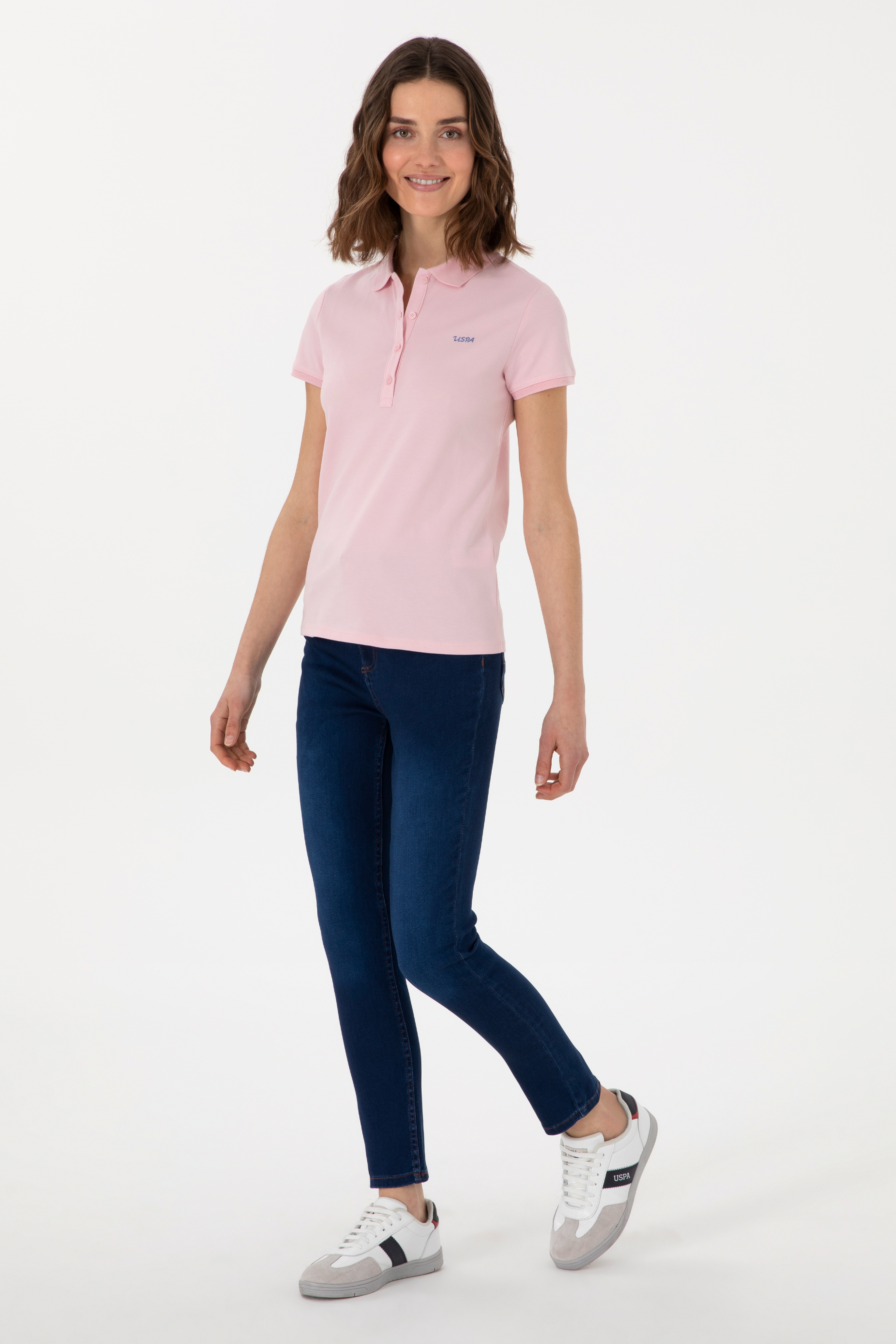 Kadın Açık Pembe Basic Polo Yaka Tişört - Image 5
