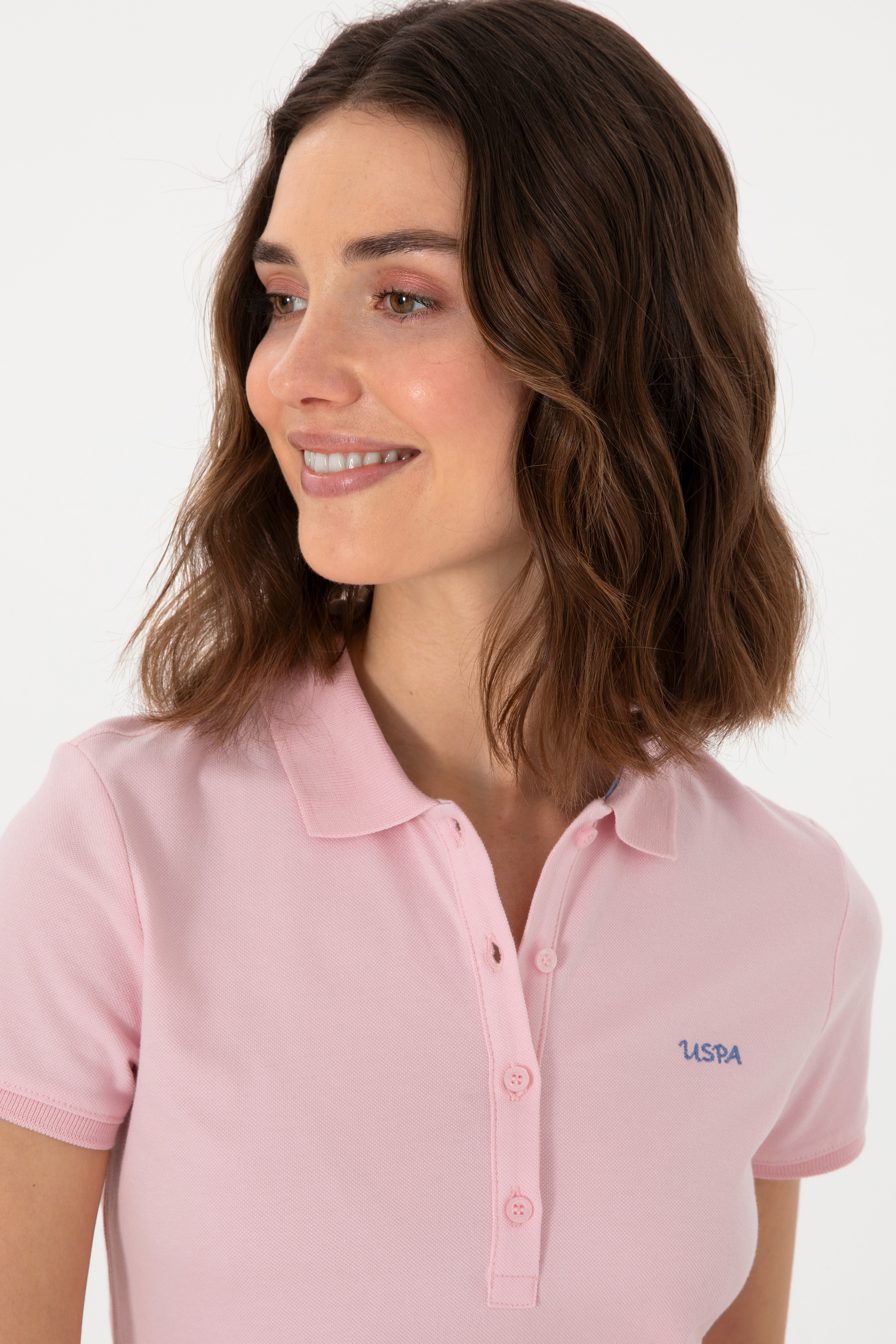 Kadın Açık Pembe Basic Polo Yaka Tişört - Image 3