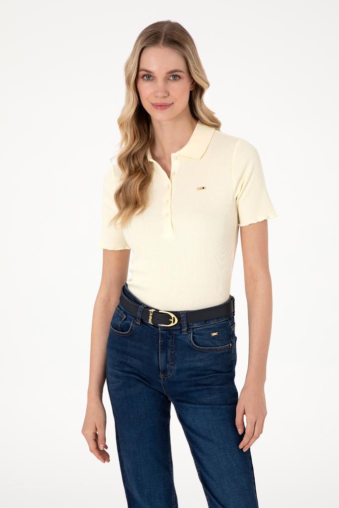 Kadın Krem Polo Yaka Tişört