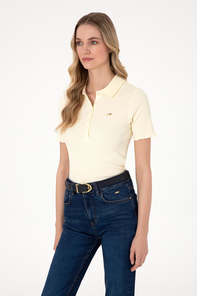 Kadın Krem Polo Yaka Tişört - 50306021009