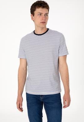 Erkek Regular Fit Bisiklet Yaka Lacivert Çizgili Tişört - 50306898026