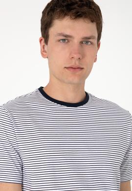 Erkek Regular Fit Bisiklet Yaka Lacivert Çizgili Tişört - 50306898026
