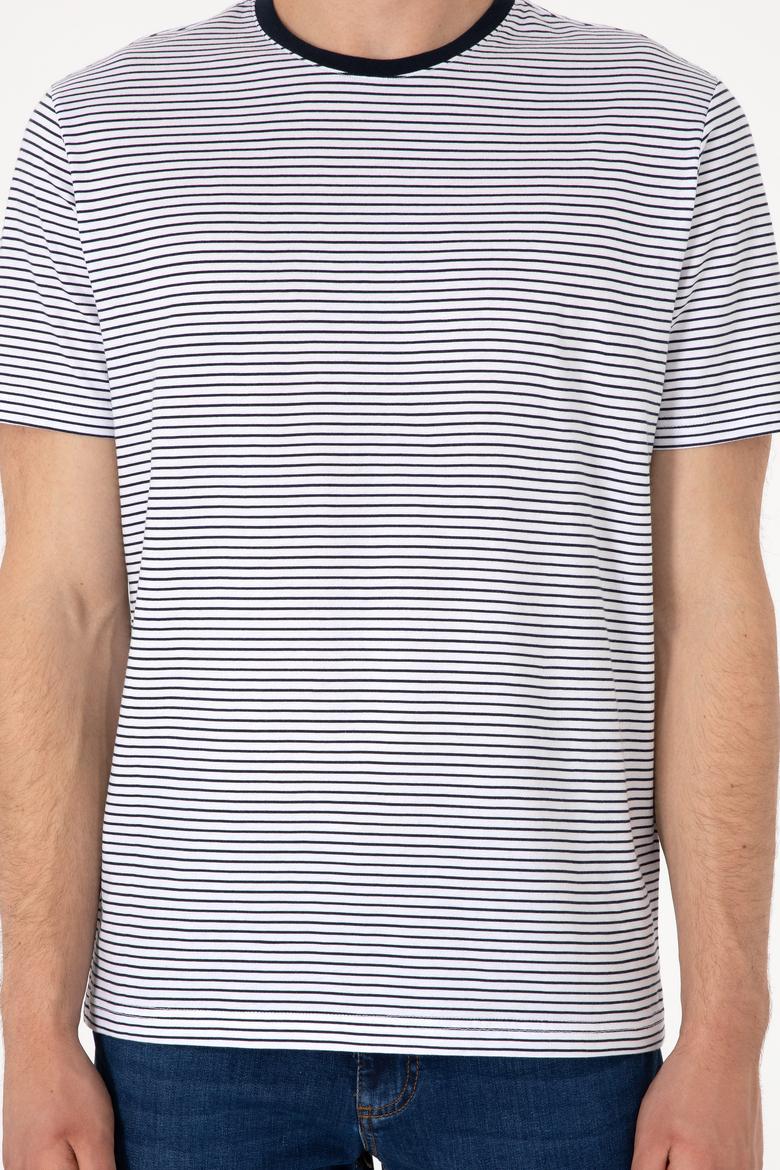 Erkek Regular Fit Bisiklet Yaka Lacivert Çizgili Tişört - 50306898026