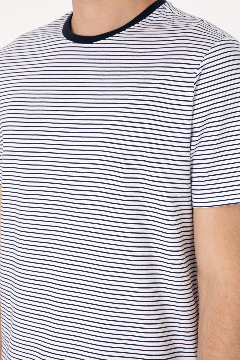 Erkek Regular Fit Bisiklet Yaka Lacivert Çizgili Tişört - 50306898026