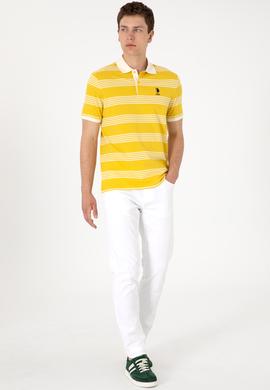 Erkek Regular Fit Polo Yaka Sarı Çizgili Tişört - 50306826029