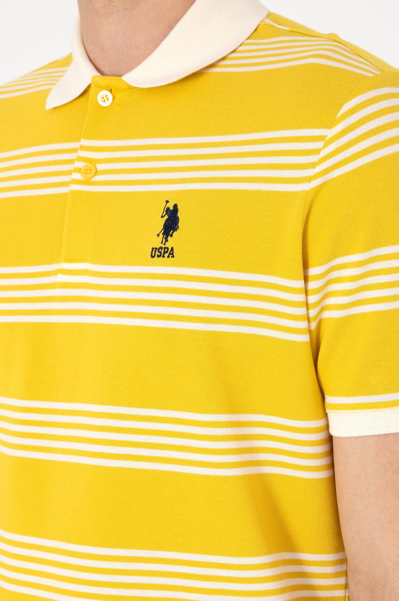 Erkek Regular Fit Polo Yaka Sarı Çizgili Tişört