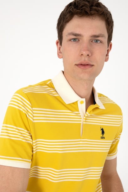 Erkek Regular Fit Polo Yaka Sarı Çizgili Tişört