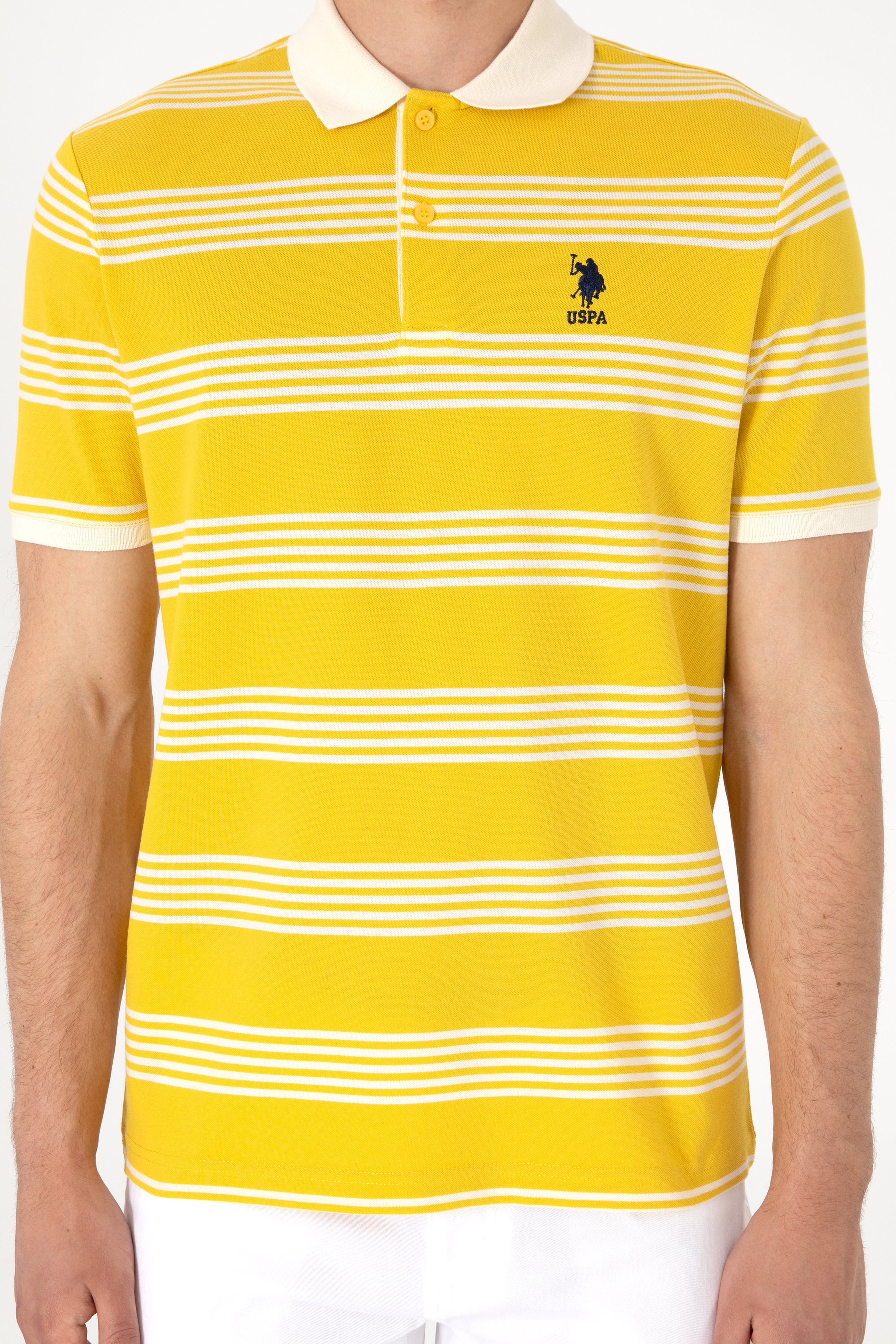 Erkek Regular Fit Polo Yaka Sarı Çizgili Tişört - Image 6