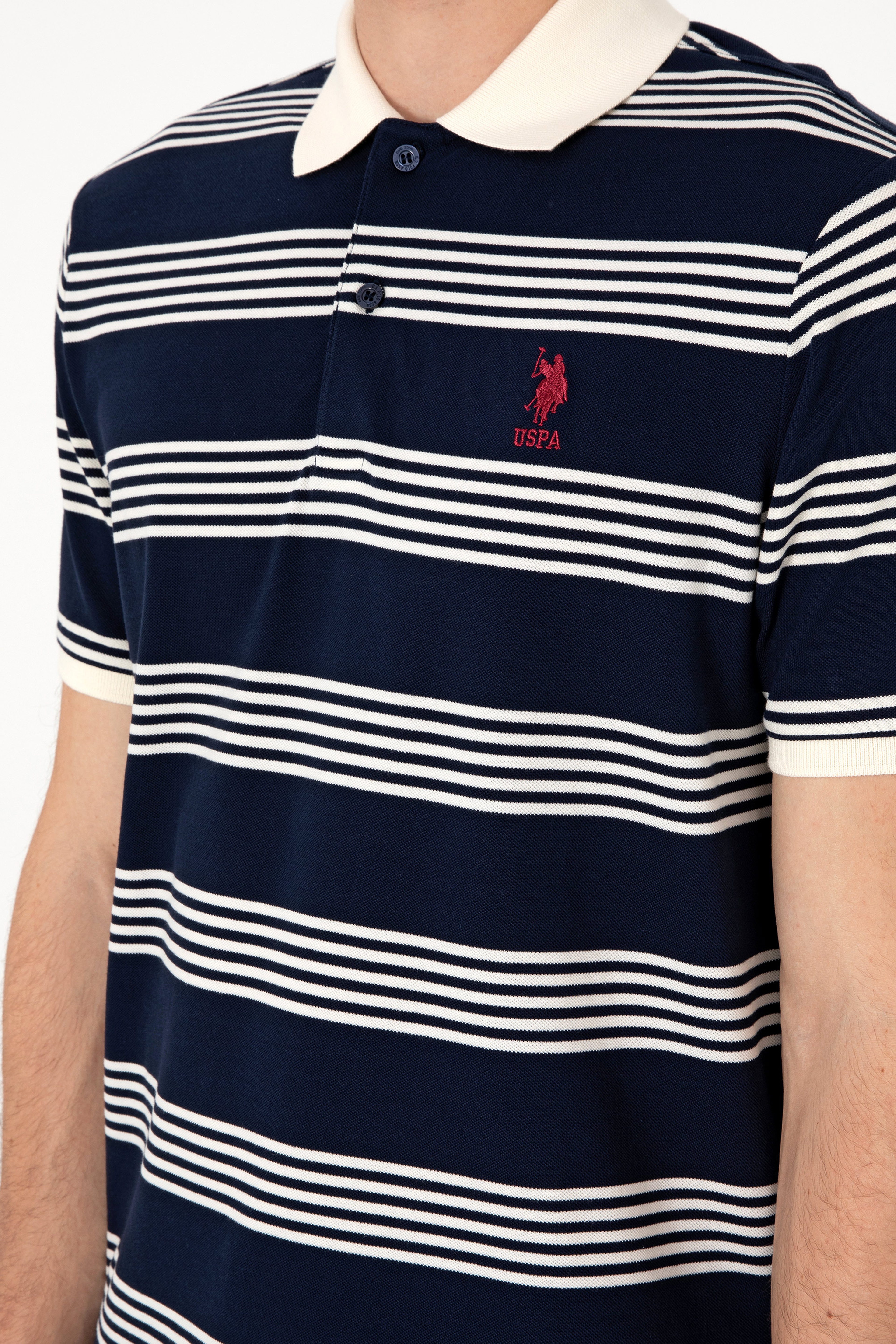 Erkek Regular Fit Polo Yaka Lacivert Çizgili Tişört - Image 7