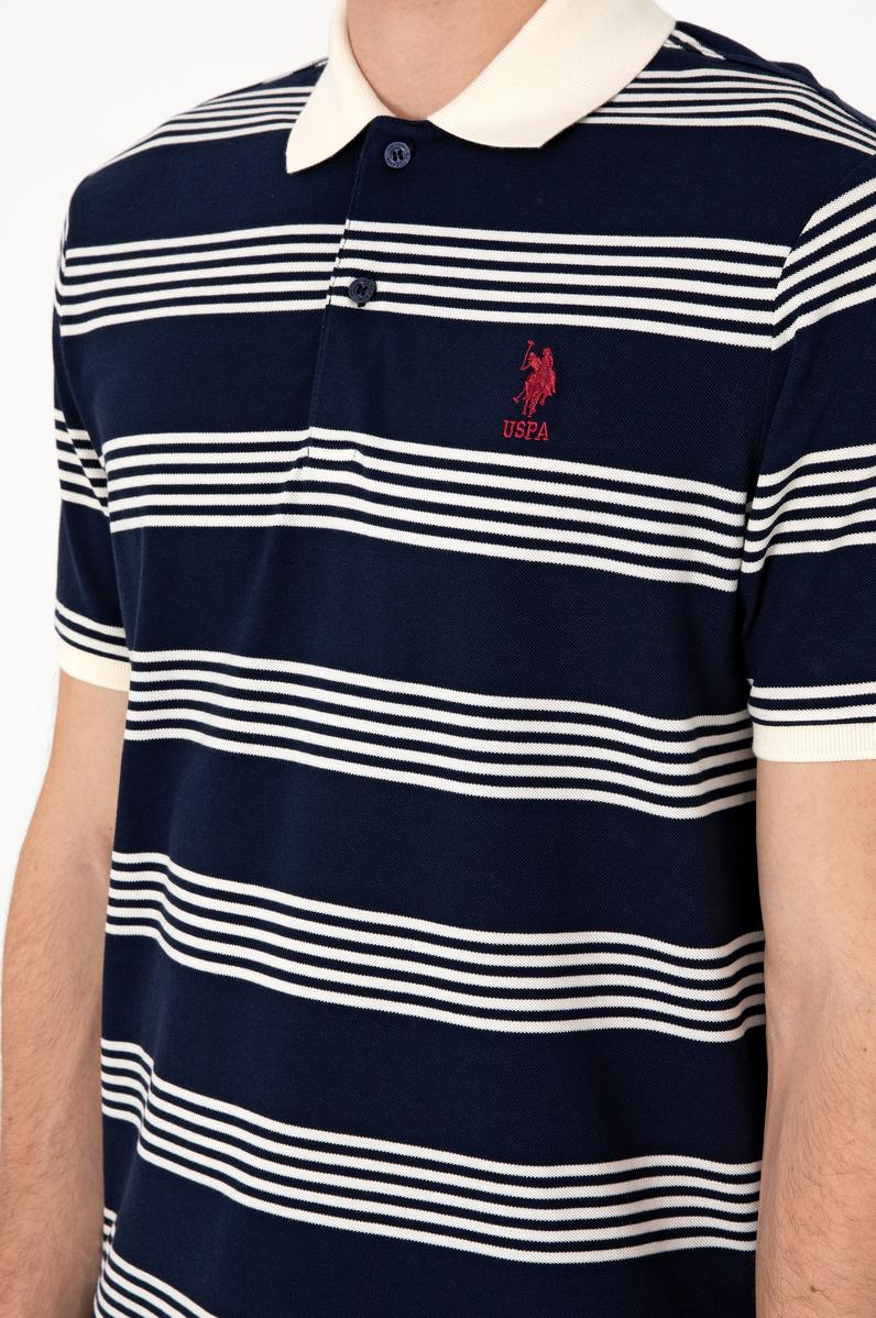 Erkek Regular Fit Polo Yaka Lacivert Çizgili Tişört