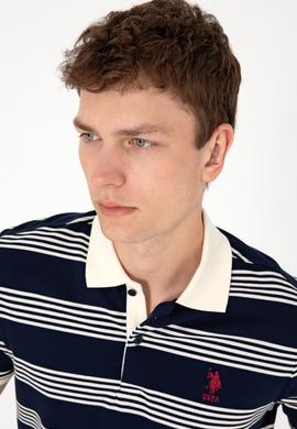 Erkek Regular Fit Polo Yaka Lacivert Çizgili Tişört - 50306826011