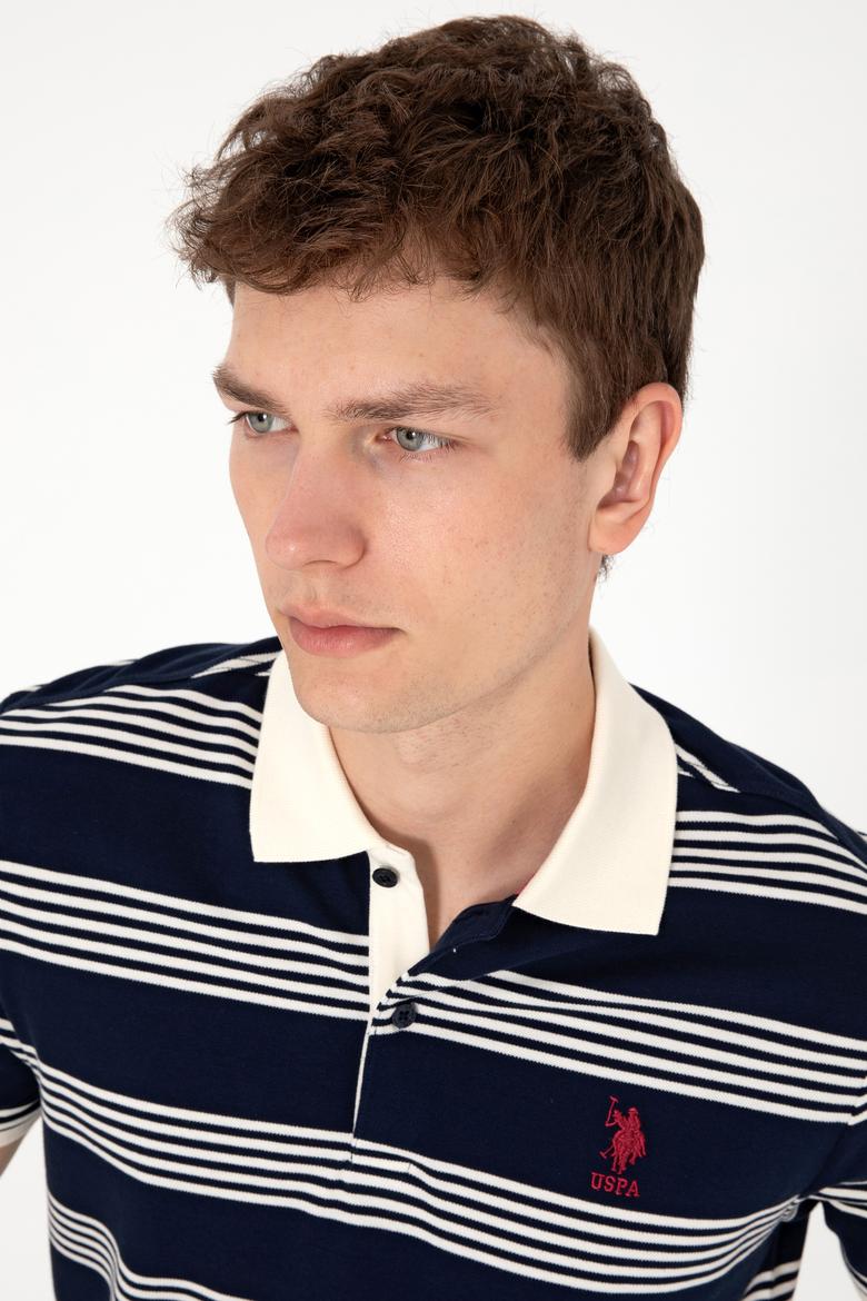 Erkek Regular Fit Polo Yaka Lacivert Çizgili Tişört - 50306826011