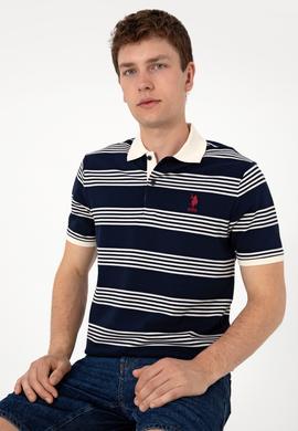Erkek Regular Fit Polo Yaka Lacivert Çizgili Tişört - 50306826011