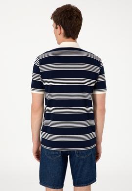 Erkek Regular Fit Polo Yaka Lacivert Çizgili Tişört - 50306826011