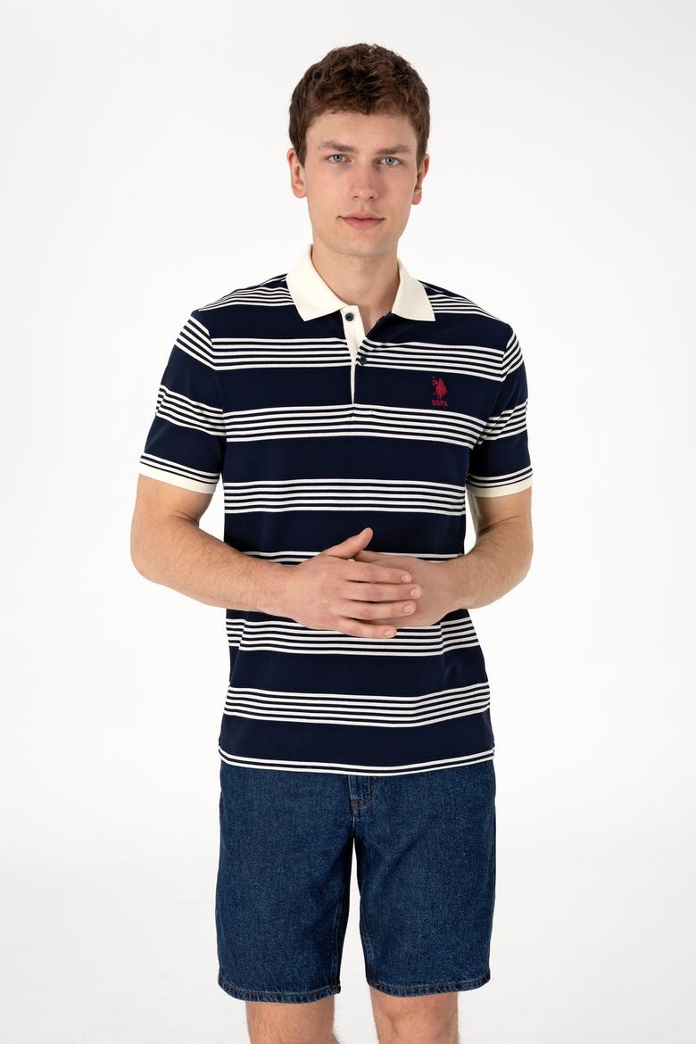 Erkek Regular Fit Polo Yaka Lacivert Çizgili Tişört