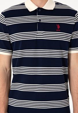 Erkek Regular Fit Polo Yaka Lacivert Çizgili Tişört - 50306826011