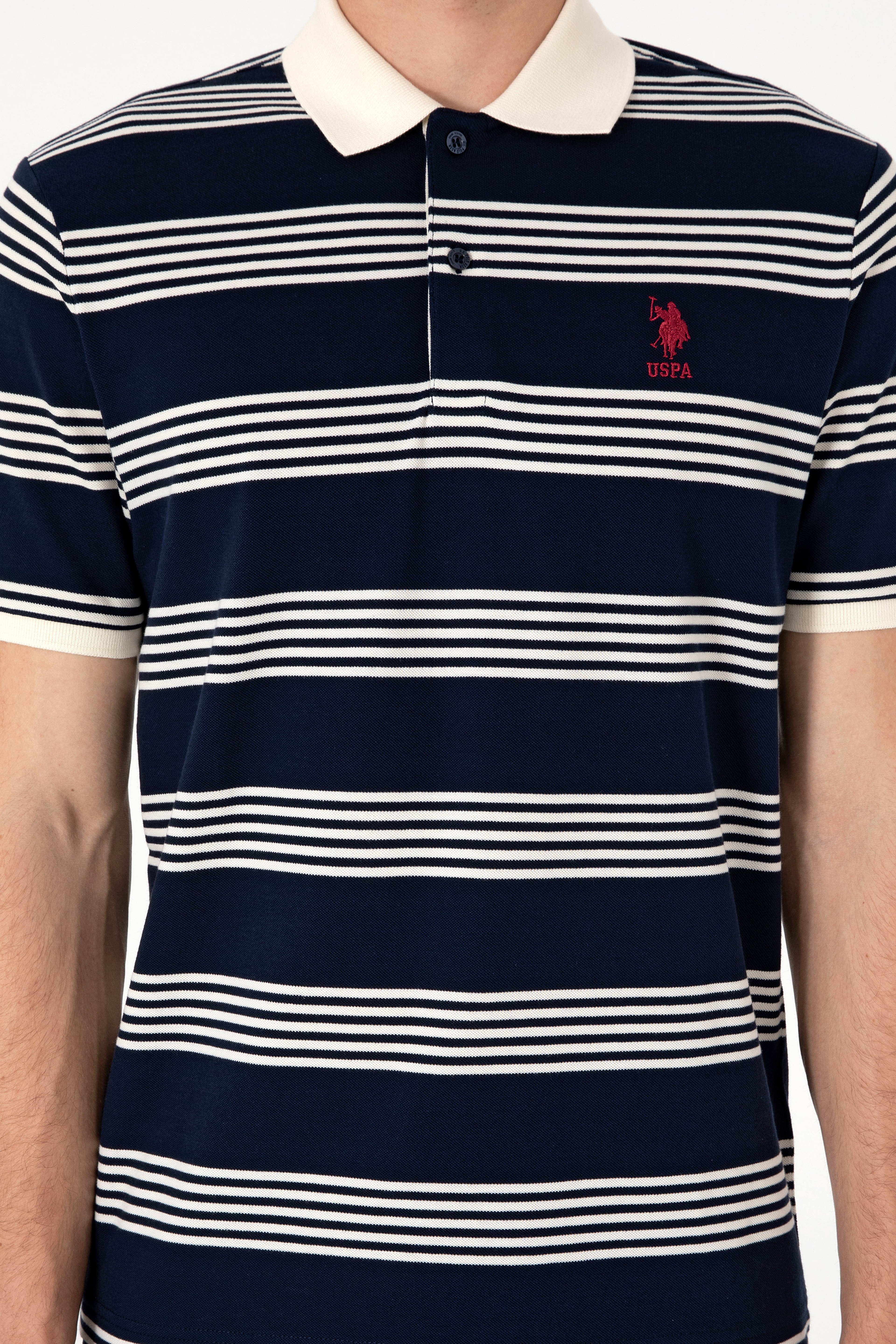 Erkek Regular Fit Polo Yaka Lacivert Çizgili Tişört - Image 6