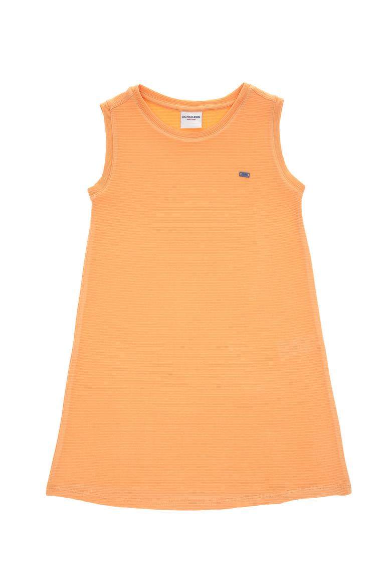 Kız Çocuk Turuncu Bisiklet Yaka Kolsuz A-Form Basic Örme Elbise