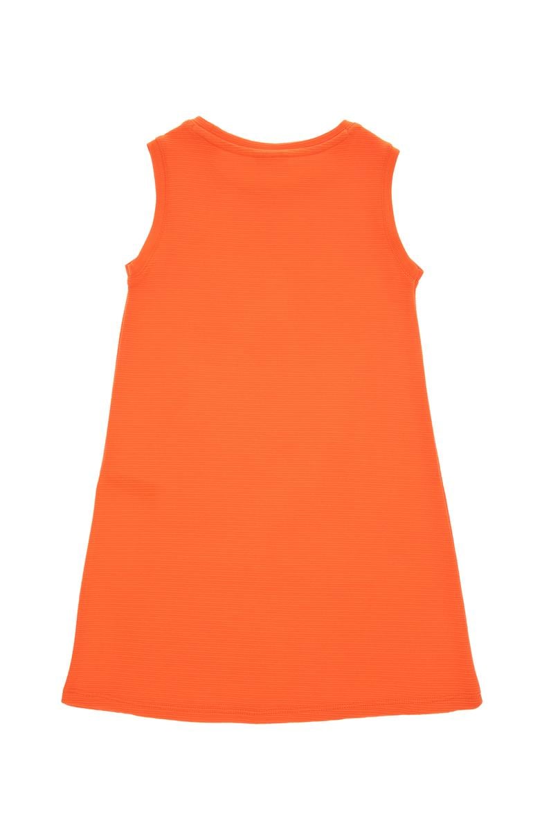 Kız Çocuk Nar Çiçeği Bisiklet Yaka Kolsuz A-Form Basic Örme Elbise