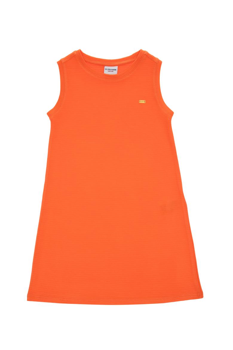 Kız Çocuk Nar Çiçeği Bisiklet Yaka Kolsuz A-Form Basic Örme Elbise