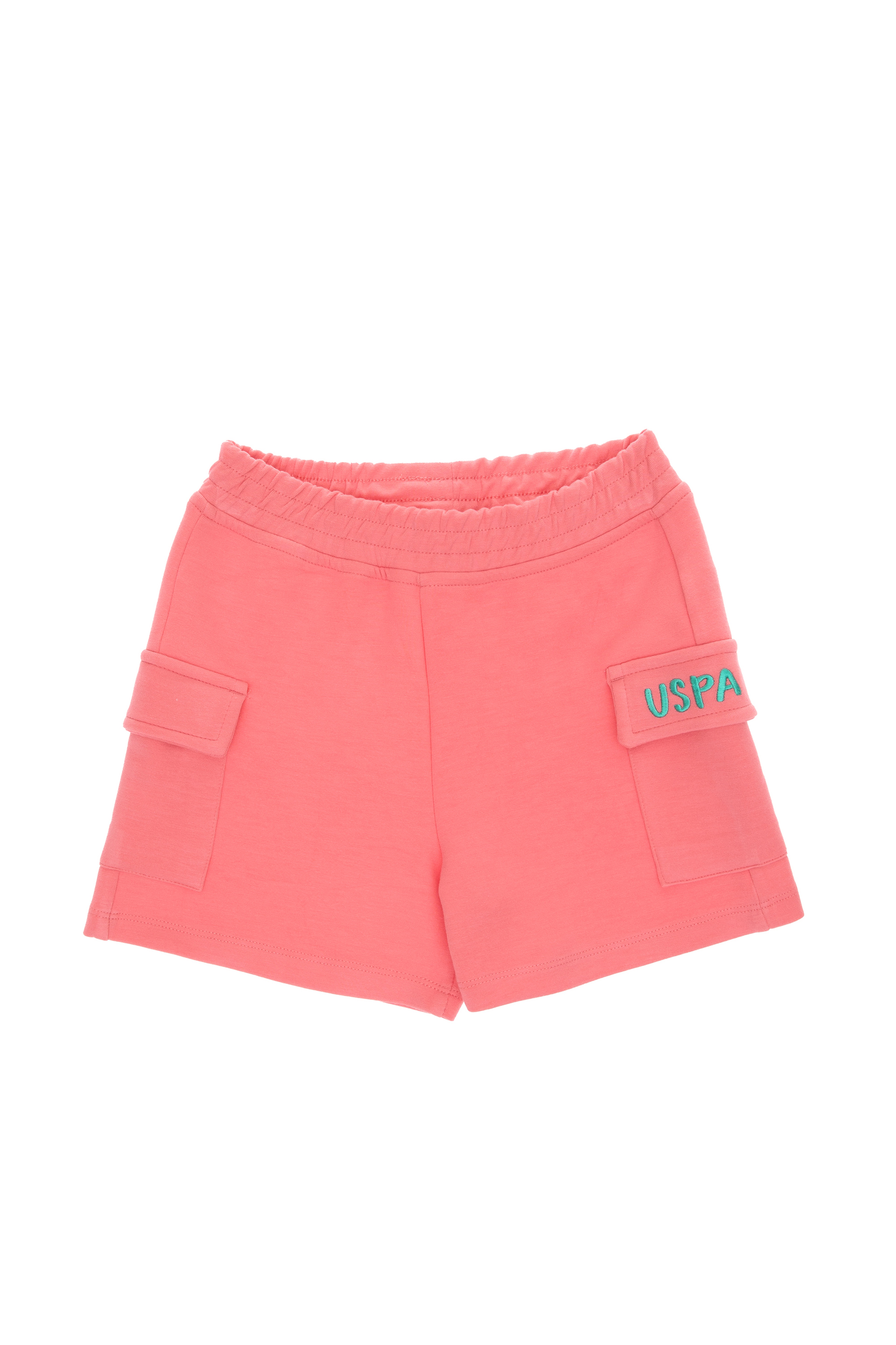 Kız Çocuk Pembe Relax Fit Kargo Cepli Örme Şort - Image 1