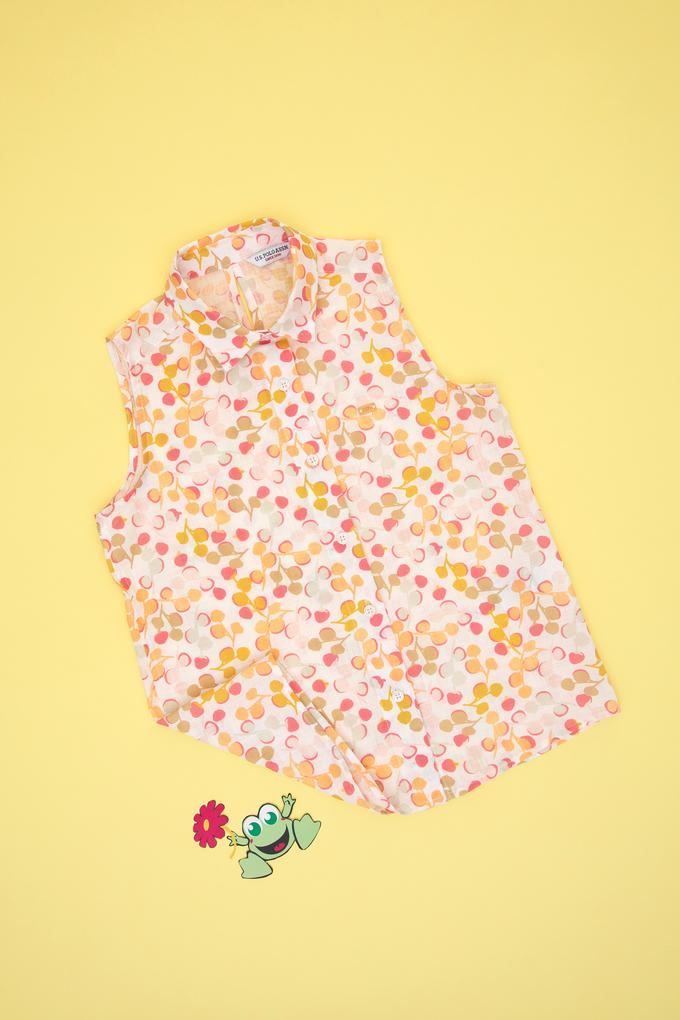 Kız Çocuk Renkli Desen Baskılı Pamuk Kolsuz Gömlek