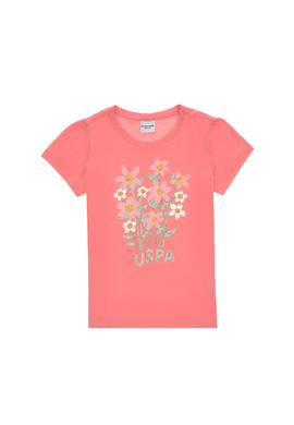 Kız Çocuk Pembe Bisiklet Yaka Payet Çiçek Baskılı Pamuk Tişört - 50300968015