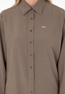 Kadın Vizon Çizgili Uzun Kollu Tunik Gömlek - 50306408031