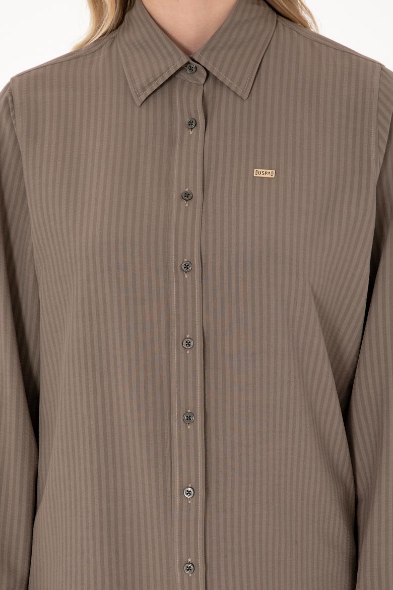 Kadın Vizon Çizgili Uzun Kollu Tunik Gömlek - 50306408031