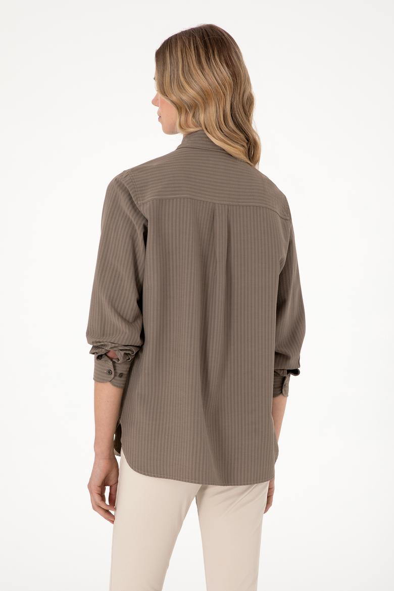 Kadın Vizon Çizgili Uzun Kollu Tunik Gömlek - 50306408031