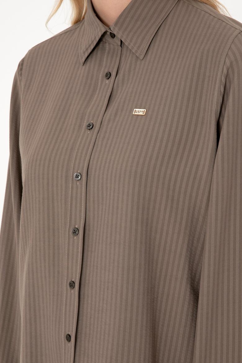 Kadın Vizon Çizgili Uzun Kollu Tunik Gömlek - 50306408031