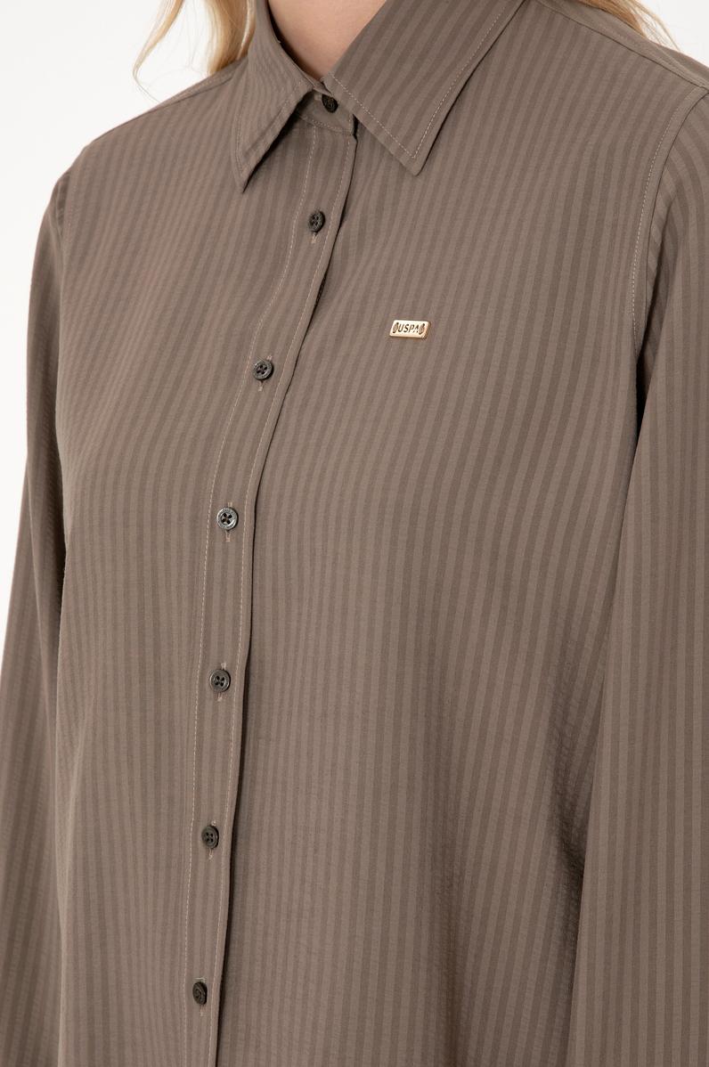 Kadın Vizon Çizgili Uzun Kollu Tunik Gömlek