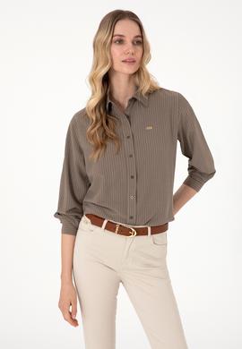 Kadın Vizon Çizgili Uzun Kollu Tunik Gömlek - 50306408031