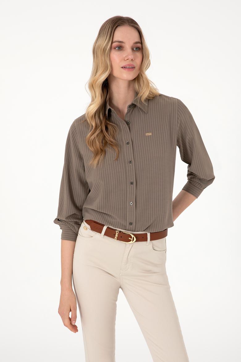 Kadın Vizon Çizgili Uzun Kollu Tunik Gömlek - 50306408031