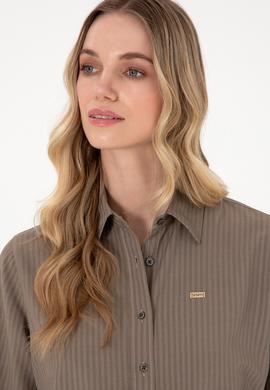 Kadın Vizon Çizgili Uzun Kollu Tunik Gömlek - 50306408031