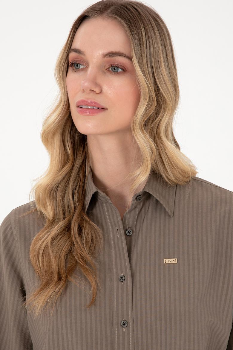 Kadın Vizon Çizgili Uzun Kollu Tunik Gömlek - 50306408031