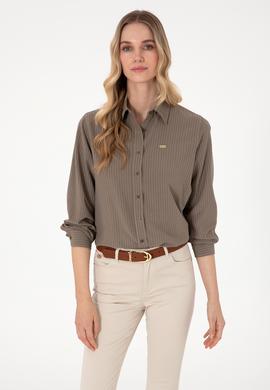 Kadın Vizon Çizgili Uzun Kollu Tunik Gömlek - 50306408031