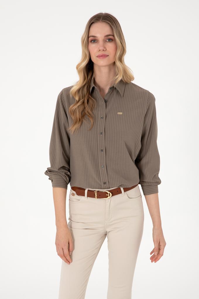 Kadın Vizon Çizgili Uzun Kollu Tunik Gömlek