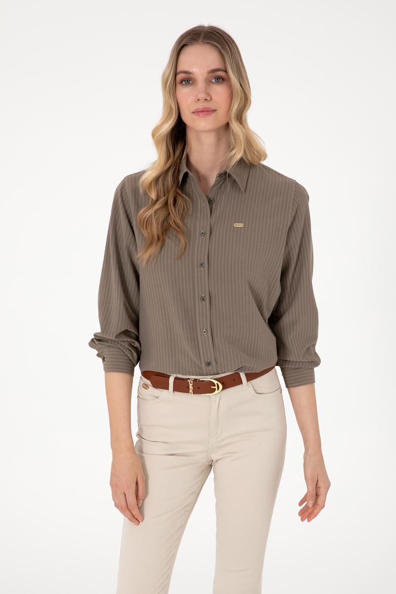 Kadın Vizon Çizgili Uzun Kollu Tunik Gömlek