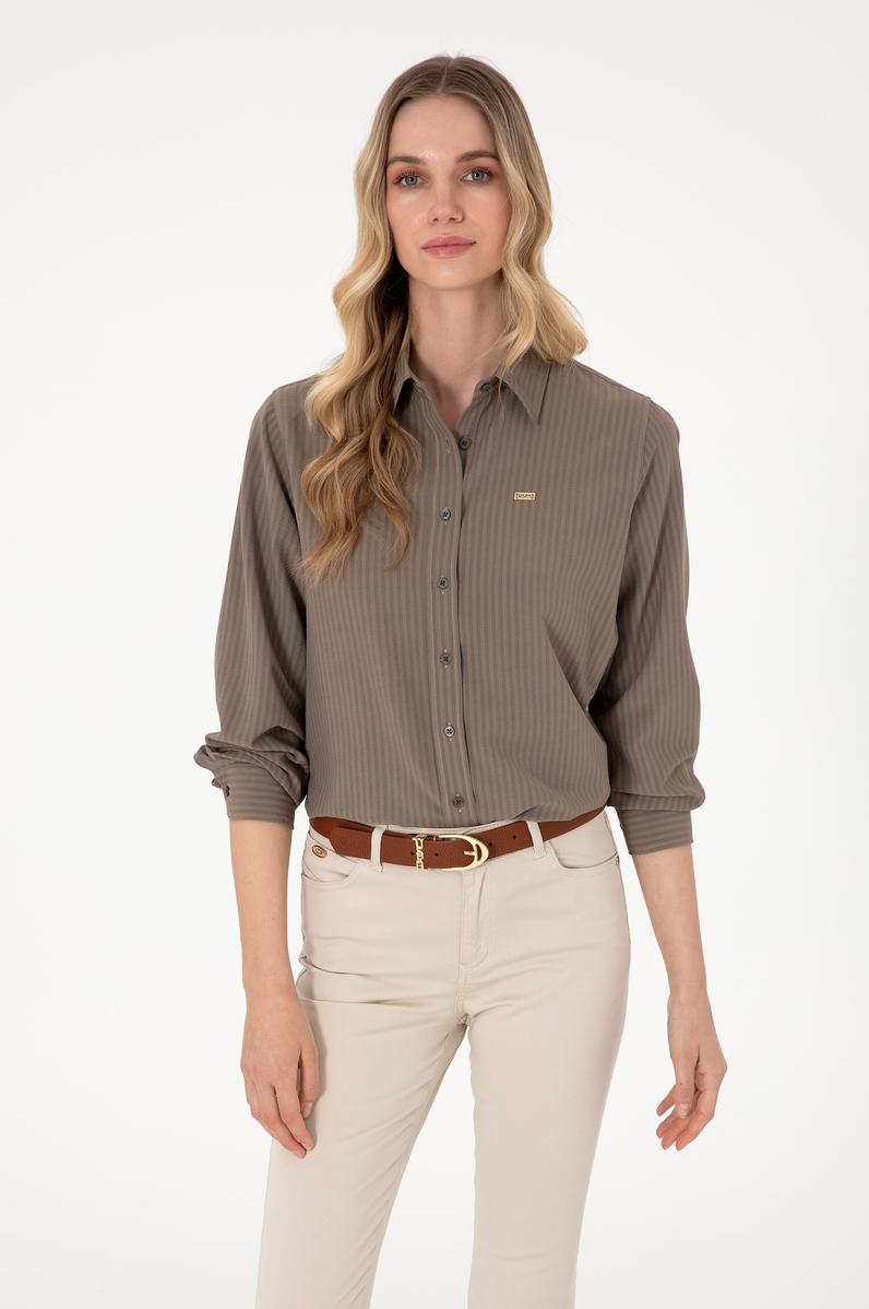 Kadın Vizon Çizgili Uzun Kollu Tunik Gömlek