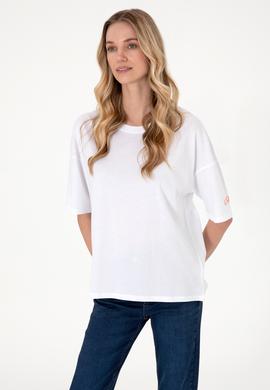 Kadın Beyaz Oversize Bisiklet Yaka Tişört - 50305775024