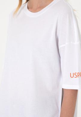 Kadın Beyaz Oversize Bisiklet Yaka Tişört - 50305775024