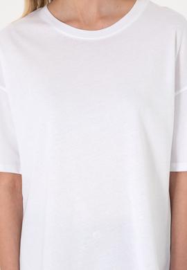 Kadın Beyaz Oversize Bisiklet Yaka Tişört - 50305775024