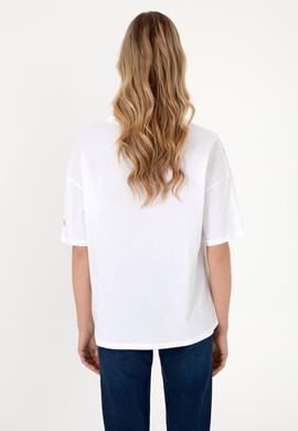 Kadın Beyaz Oversize Bisiklet Yaka Tişört - 50305775024